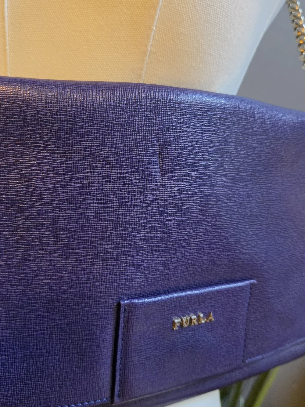 Furla Deep Blue Leather Chain-Trim Removeable Shoulder Bag